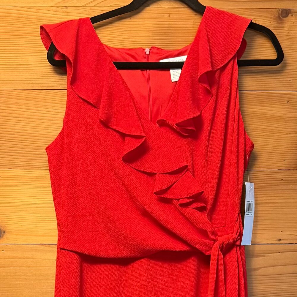 London Times Red Ruffle Faux-Wrap Maxi Dress Women's Size 12 NWT